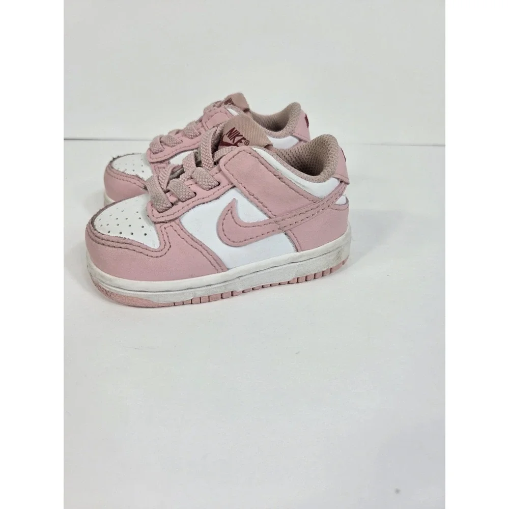 Nike Dunk Low White/Pink Glaze Pomegranate  Toddler Sz  4 C NO INDOLES
